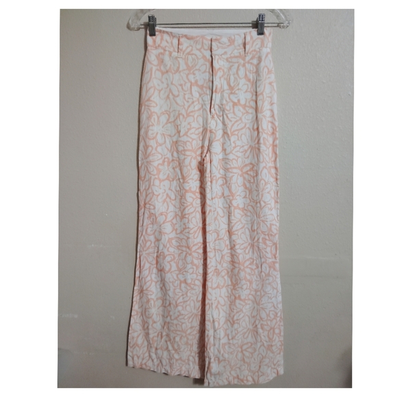 Free People Love So Right Wide Leg Pant in Peach Combo Size 0 - Picture 2 of 7
